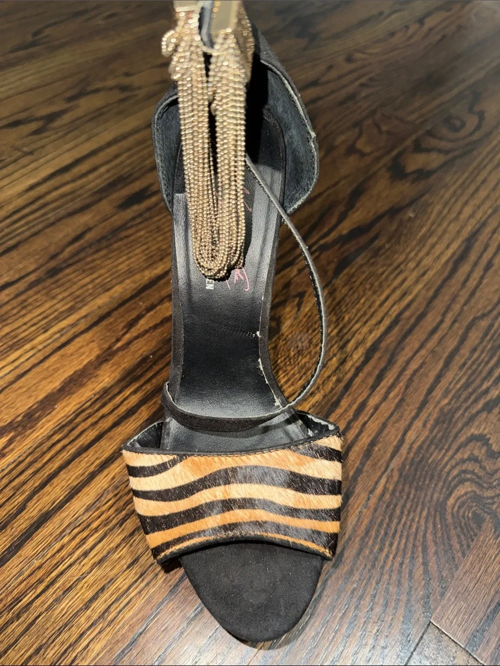 Steve Madden Zebra-Print Ankle-Strap Sandal in Black and Tan
